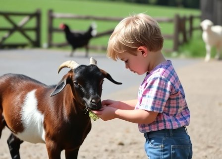 Children learning animal care at Playbusid Farm petting zoo